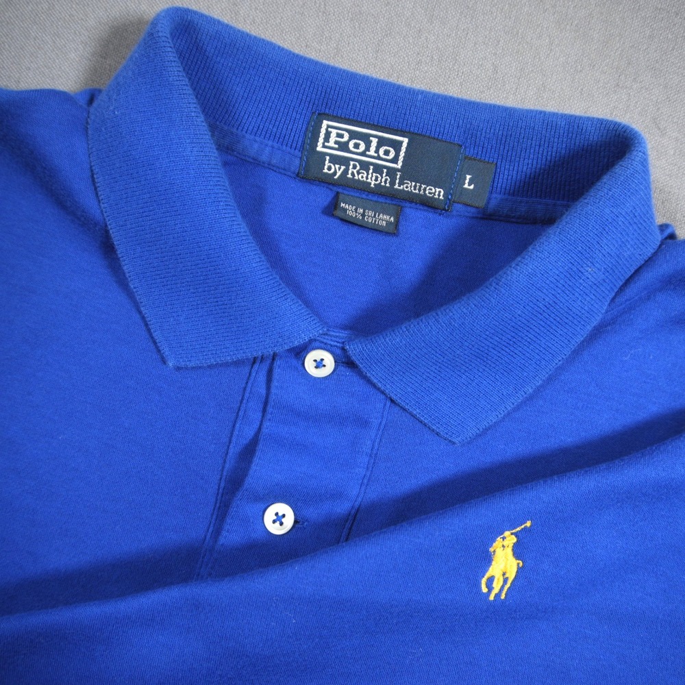 Polo Ralph Lauren Short Sleeve Cotton Mesh Men Polo L Blue Yellow Pony Prep Soft